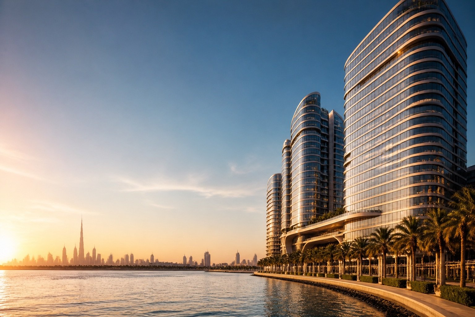 AI architectural illustration inspired by Dubai; not an actual developer project