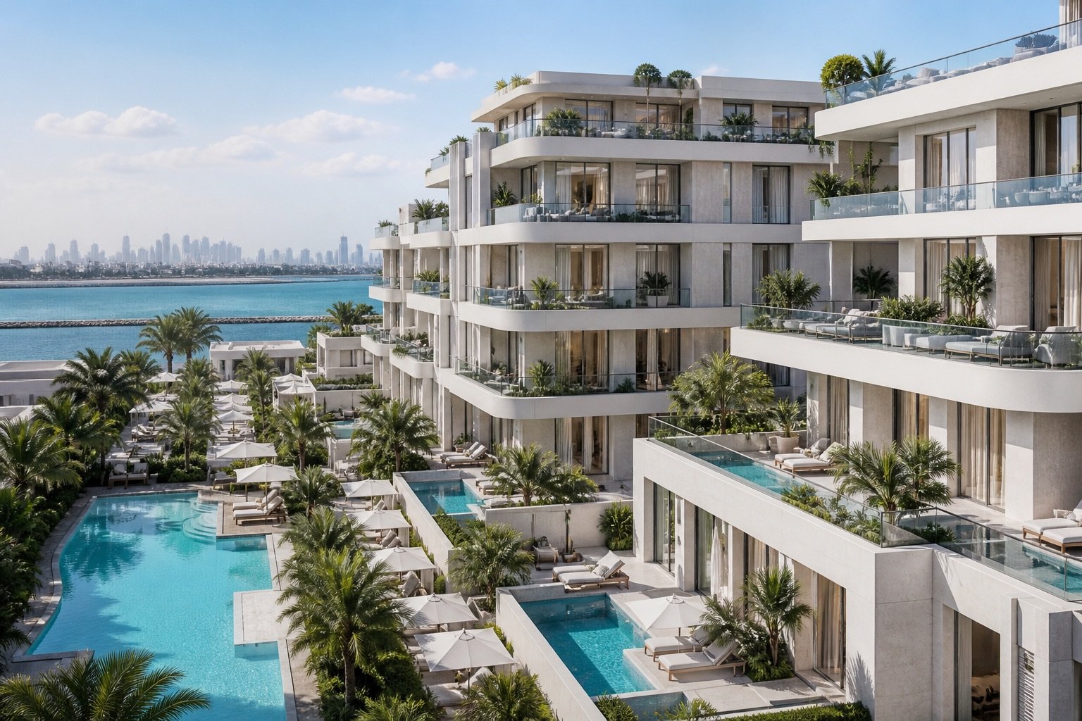 AI architectural illustration inspired by Dubai; not an actual developer project